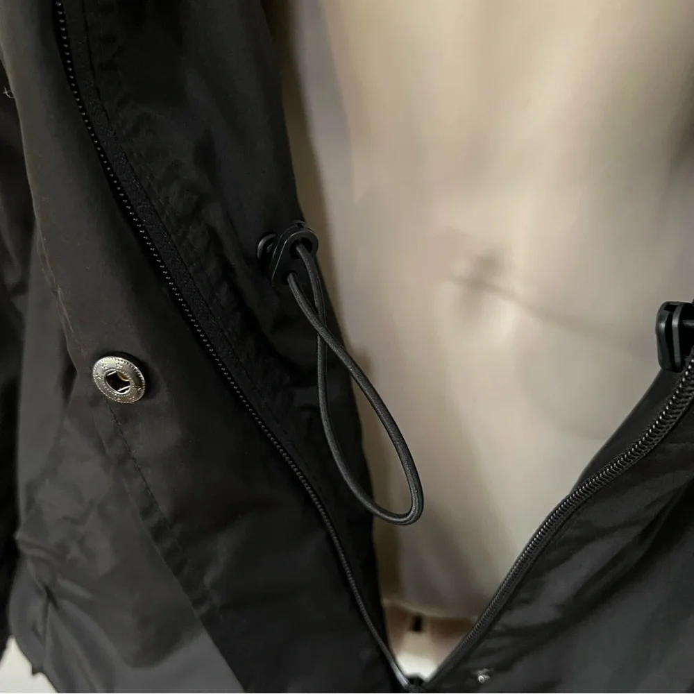 A New Day black mid length zipper snap hoodie windbreaker pockets cinch waist XS